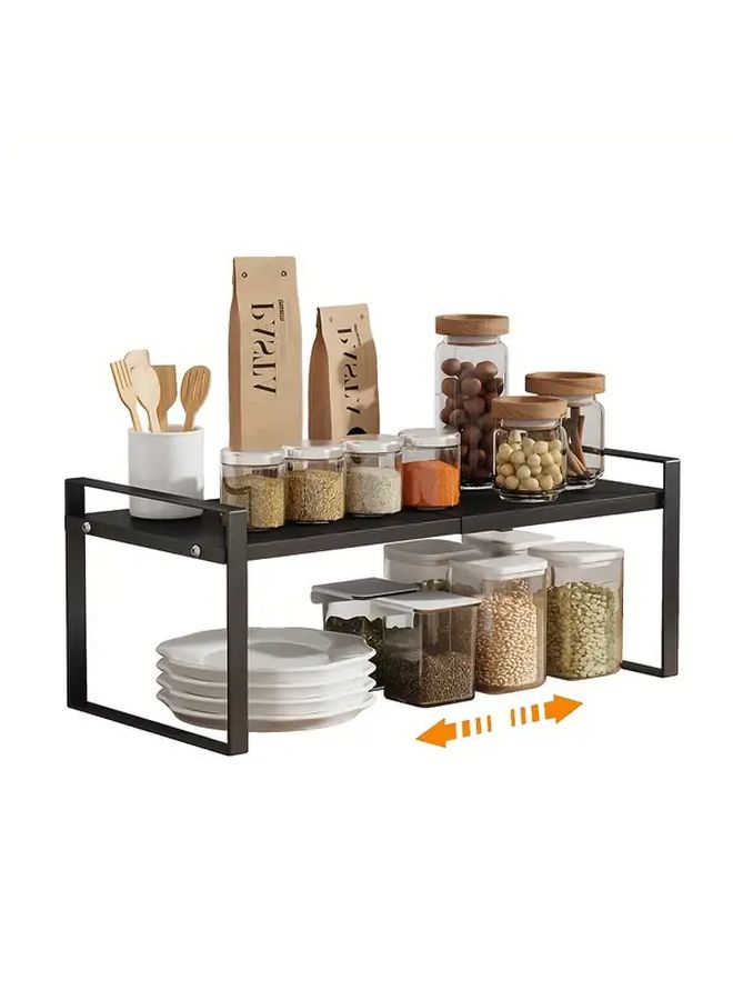 2 Tier Heavy Duty Black Metal Expandable Cabinet Organizer Riser Stackable Non Slip Storage Shelf For Kitchen Pantry Under Sink And Countertop Space Saving Design Open Storage - Image 1