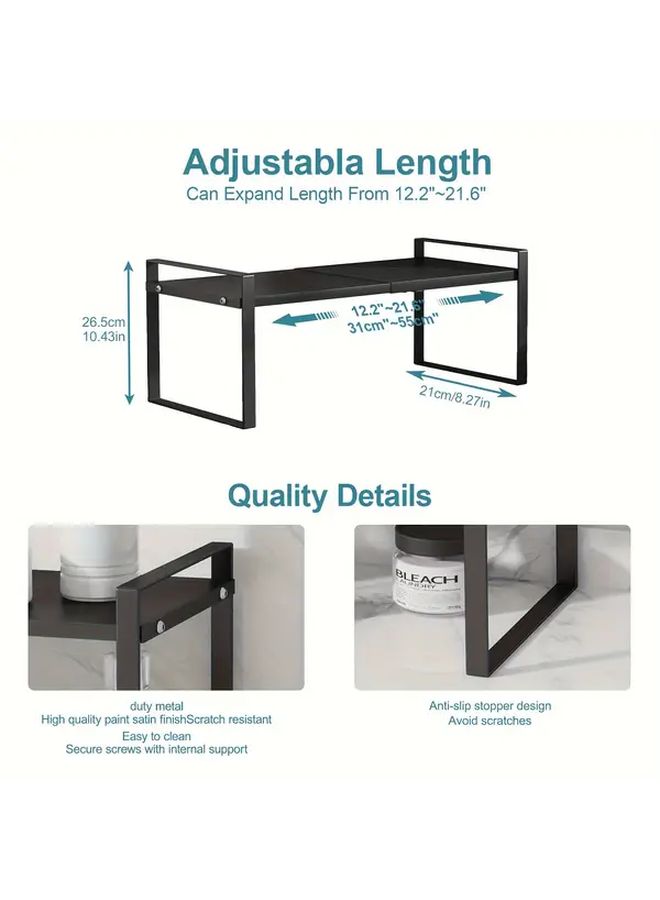 2 Tier Heavy Duty Black Metal Expandable Cabinet Organizer Riser Stackable Non Slip Storage Shelf For Kitchen Pantry Under Sink And Countertop Space Saving Design Open Storage - Image 4