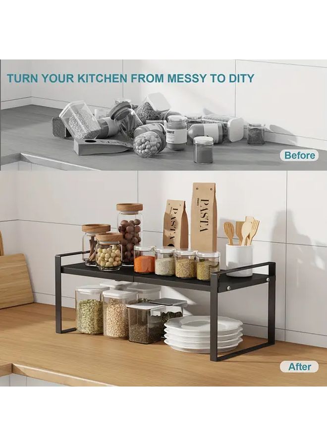 2 Tier Heavy Duty Black Metal Expandable Cabinet Organizer Riser Stackable Non Slip Storage Shelf For Kitchen Pantry Under Sink And Countertop Space Saving Design Open Storage - Image 5