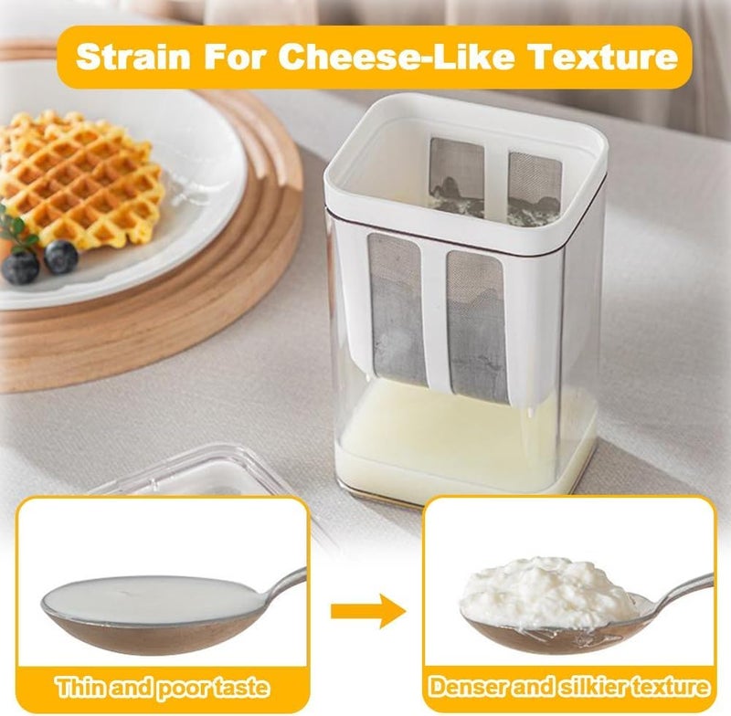 VeeDee Yoghurt Strainer, 1100ML Yogurt Filter Milk Strainer with Lid for Homemade Thick Greek Yogurt Fine Mesh Rice Tea Juicing Food Strainer Household Kitchen Tools - Image 4