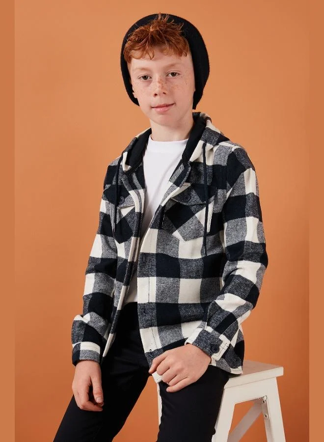 Lela Lela Hooded Double Pocket Plaid Lumberjack Shirt Boy SHIRT CF25W81787