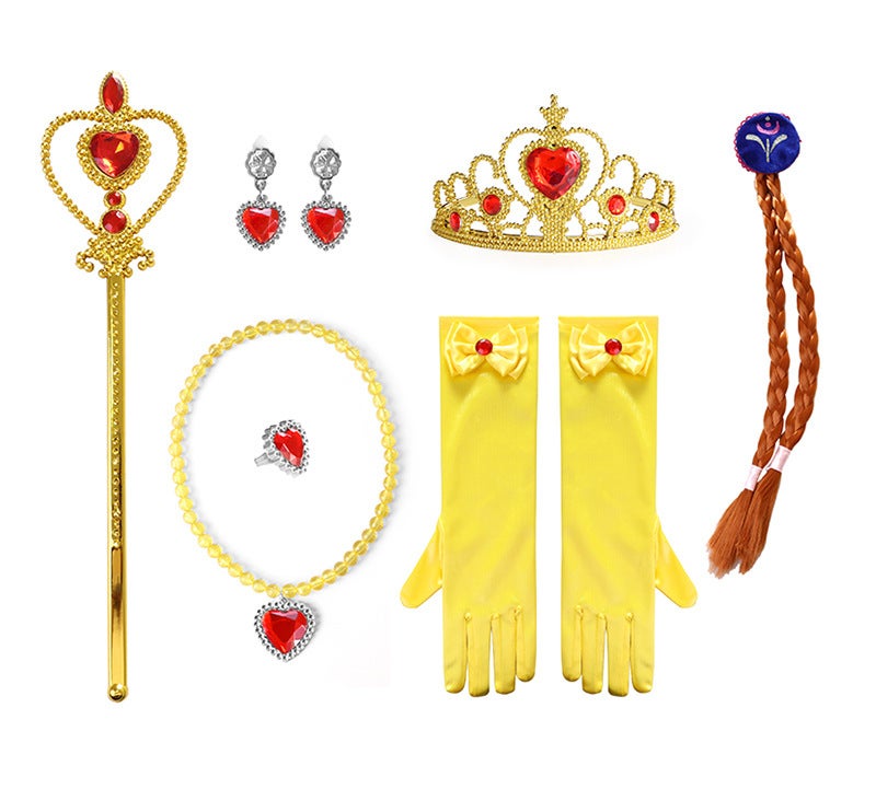Generic Frozen Princess Heart Necklace Set F25 yellow Anna wig set