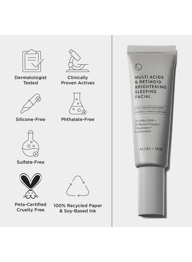ألايس أوف سكن مقشر الوجه الليلي لتفتيح البشرة بالأحماض المتعددة والريتينويد: حمض الجليكوليك + حمض اللاكتيك + حمض الساليسيليك، حمض الهيالورونيك، النياسيناميد، مركب الريتينويد 1%. مقشر ليلي لتفتيح البشرة. 1.7 أونصة / 50 مل - Image 2