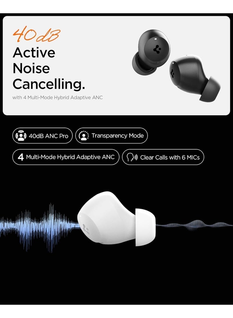 Spigen True Wireless In Ear Earbuds SA-TW P10, 4 Mode Active Noise Cancellation Pro 40dB, Bluetooth 5.2 Headphones, 30H Playtime, EQ Customizing App, 6 Mics, Gaming Mode, 10mm Driver, IPX4 - White - Image 2