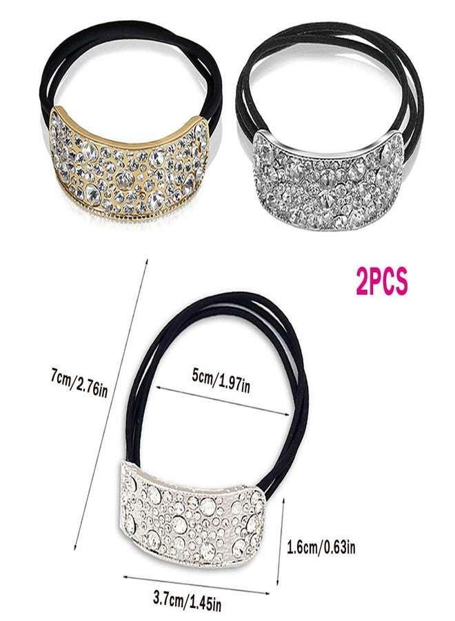 nanaxagly 2 Pcs Rhinestones Hair Ties Scrunchies Elegant Rhinestone, Glitter Gold Silver Ponytail Holder Hair Cuffs Elastic Hair Tie Band for Women Girls, Hair Accessories for Women and Girls - Image 5