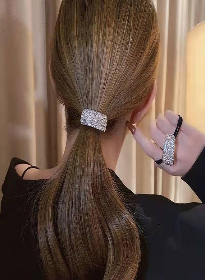 nanaxagly 2 Pcs Rhinestones Hair Ties Scrunchies Elegant Rhinestone, Glitter Gold Silver Ponytail Holder Hair Cuffs Elastic Hair Tie Band for Women Girls, Hair Accessories for Women and Girls - Image 2