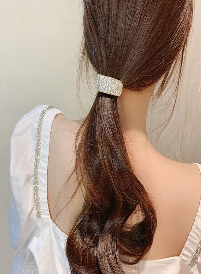 nanaxagly 2 Pcs Rhinestones Hair Ties Scrunchies Elegant Rhinestone, Glitter Gold Silver Ponytail Holder Hair Cuffs Elastic Hair Tie Band for Women Girls, Hair Accessories for Women and Girls - Image 3