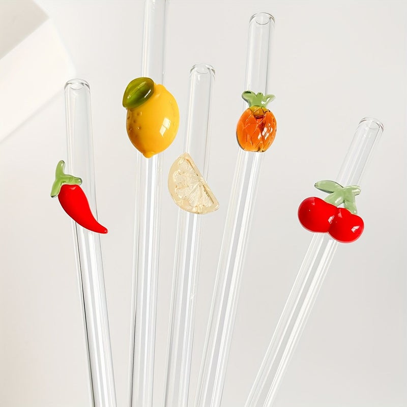 Sangria Style Set Of 5 Reusable Glass Straws With Cleaning Brush For Hot Cold Drinks - Image 2