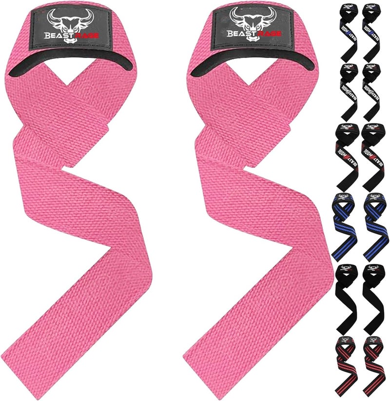 BEAST RAGE Weight Lifting Straps Fitness Padded Cotton Wrist Support Gel Advanced Grips Dumbbell Bar Wraps Heavy Duty Gym Bodybuilding Straps Power Deadlift Barbells Non Slip Exercise - Image 1