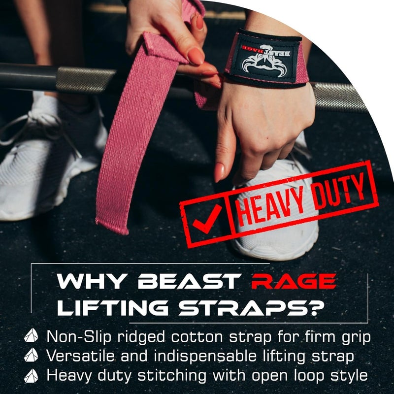 BEAST RAGE Weight Lifting Straps Fitness Padded Cotton Wrist Support Gel Advanced Grips Dumbbell Bar Wraps Heavy Duty Gym Bodybuilding Straps Power Deadlift Barbells Non Slip Exercise - Image 4