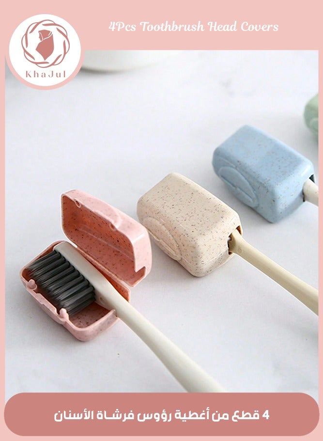 KHAJUL 4 Piece Portable Toothbrush Holder, Portable Toothbrush Holder Includes a Cover for the Brush Head and Body. Essential Travel Accessories for Back to School (Pink/White/Blue/Green) - Image 1