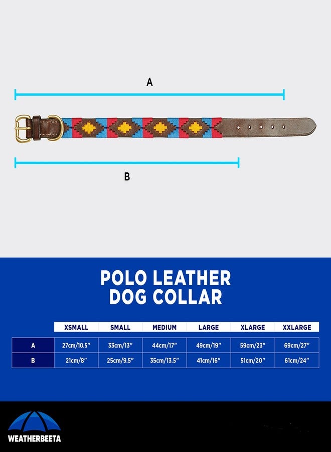 WeatherBeeta Polo Leather Dog Collar, Beaufort Brown/Pink/Blue, Medium - Image 2