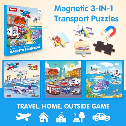 SYNARRY Air Land Water Transport Magnetic Puzzles for Toddlers 35 20 Pieces Travel Puzzles for Kids Ages 46 Car Airplane Road Trip Activities Toys for 3 4 5 6 Year Old Boys Girls Birthday Gifts - Image 5
