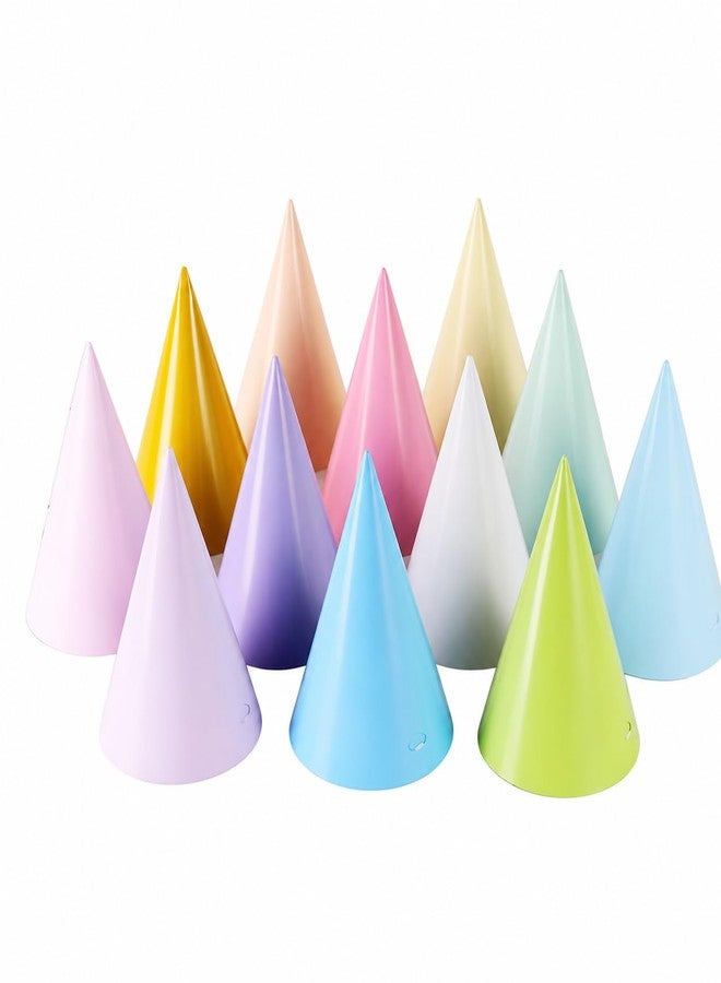 Stonelatrixo 24 Pack Macaron Birthday Hats for Adults & Kids - 6.1" Colorful Pastel Paper Cone Hats for Birthday Party, Tea Party, Bachelorette Decor - Minimalist Aesthetic Party Favors with Elastic Straps - Image 1