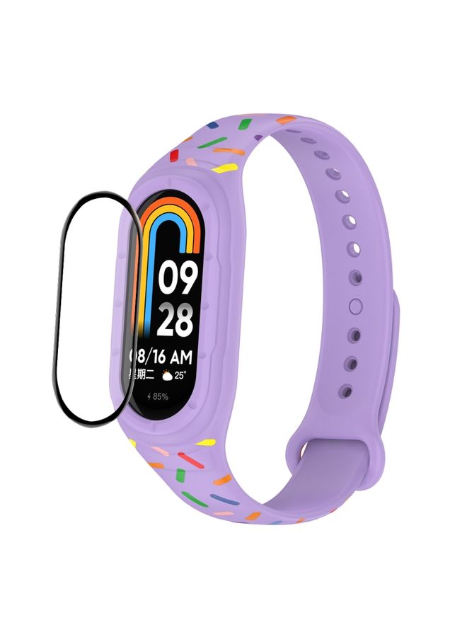 Replacement Strap For Xiaomi Mi Band 8 ENKAY Hat-Prince Full Coverage Screen Protector + Adjsutable Silicone Sport Loop Strap Watchband Purple