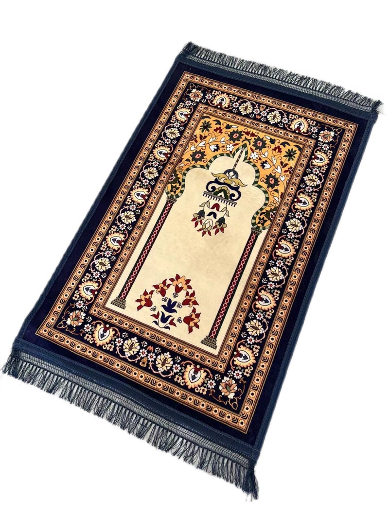 ستارجولد سجادة صلاة تركية تقليدية، مقاس كبير 70 × 110 سم، سجادة صلاة إسلامية متعددة الألوان، سجادة جانماز للرجال والنساء المسلمين - كحلي