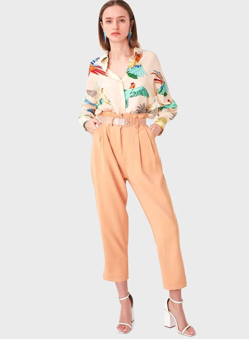 Twist Button Down Printed Shirt