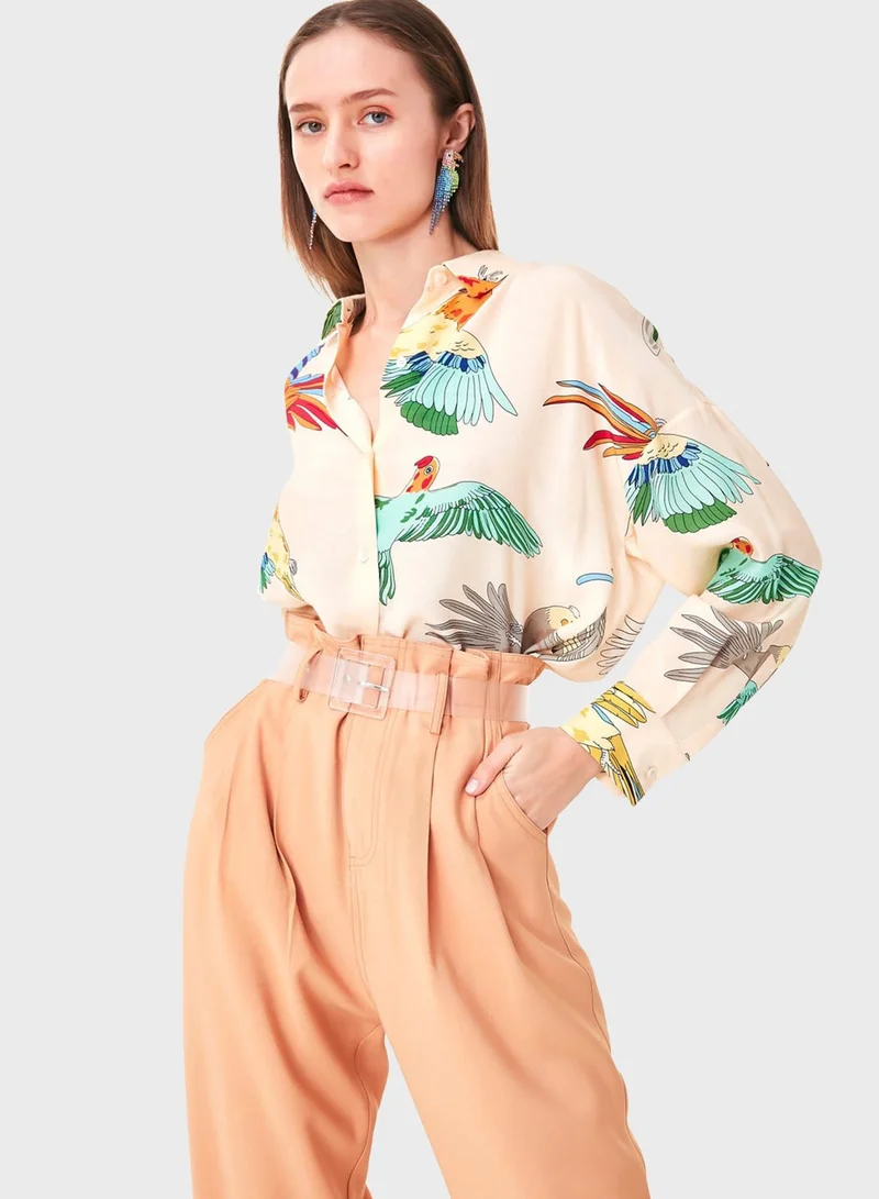 Twist Button Down Printed Shirt
