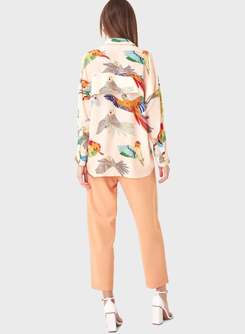 Twist Button Down Printed Shirt