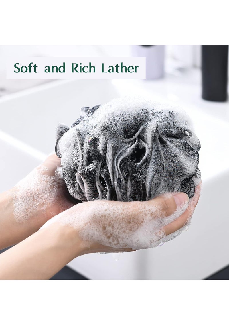 Aroura Premium Bamboo Charcoal Shower Puff - 4 Pack Black Bath Sponges - X-Large Mesh Pouf Loofahs for Enhanced Skin Care for Men & Women - Nature-Inspired, Luxurious Bathing Experience  - Image 5