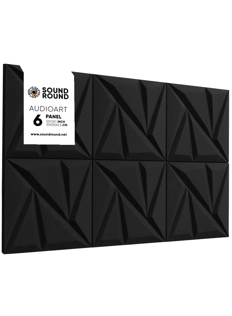 SoundRound Acoustic Foam Panels 12x12x1 Inch – Studio Soundproofing audioart  – Echo Control & Home Theater Treatment – High Density Panels - 6 panel - dark gray - Image 1