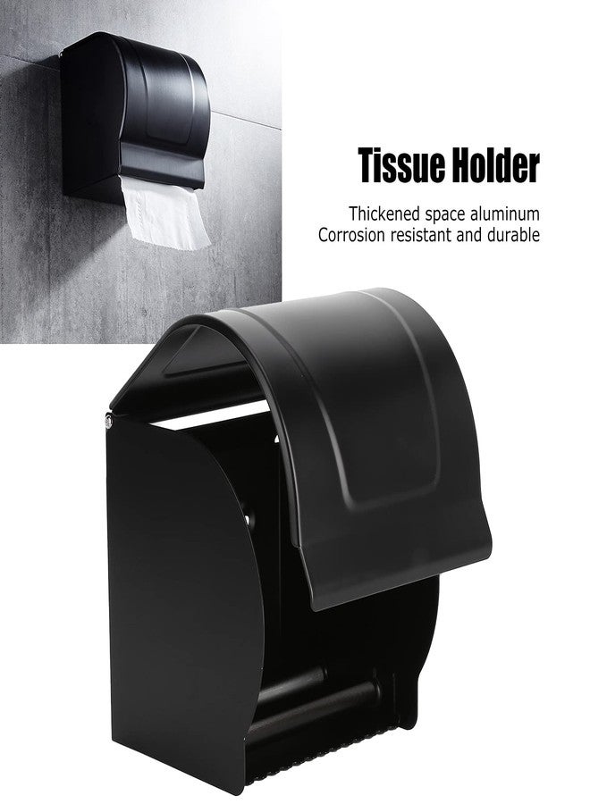 HAOHIZE Covered Toilet Paper Holder, Cat Proof Toilet Paper Holder Wall Mounted Bathroom Toilet Paper Shelf Cover Aluminum Alloy Toilet Paper Roll Holder Black - Image 4