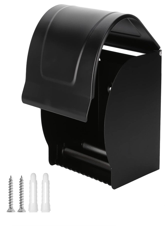HAOHIZE Covered Toilet Paper Holder, Cat Proof Toilet Paper Holder Wall Mounted Bathroom Toilet Paper Shelf Cover Aluminum Alloy Toilet Paper Roll Holder Black - Image 1
