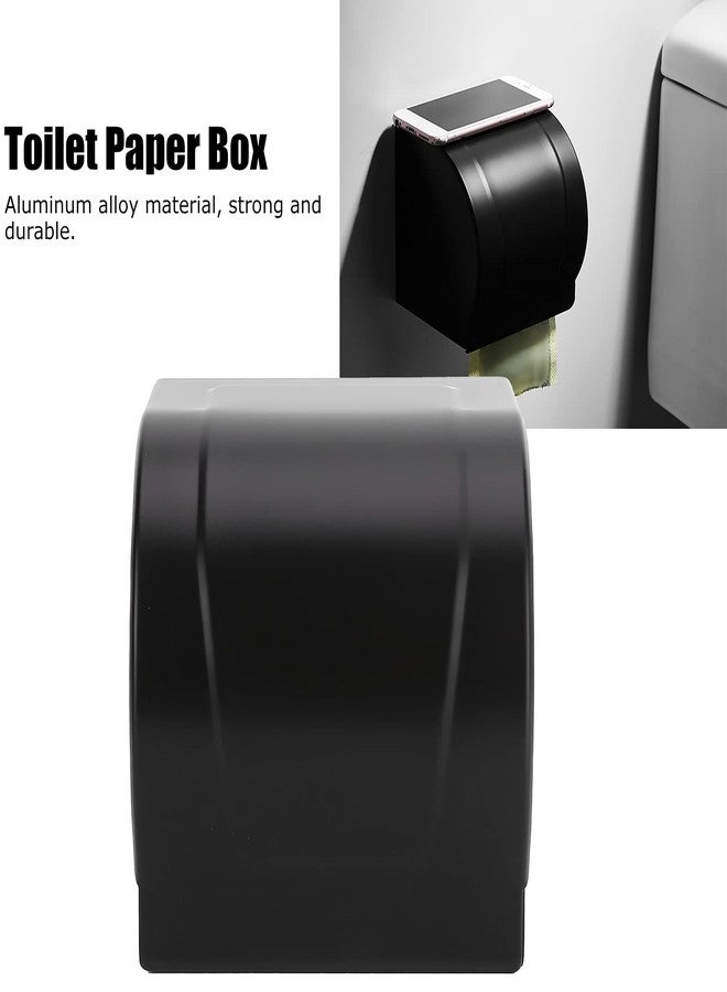HAOHIZE Covered Toilet Paper Holder, Cat Proof Toilet Paper Holder Wall Mounted Bathroom Toilet Paper Shelf Cover Aluminum Alloy Toilet Paper Roll Holder Black - Image 3