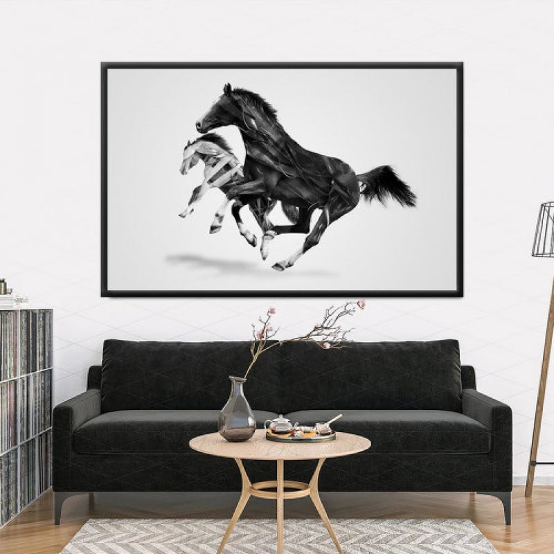 ماركتنا لوحة قماشية بتصميم رسمة حصان مودرن مع برواز مجوف مقاس (90×60) قطعة واحدة - Image 1