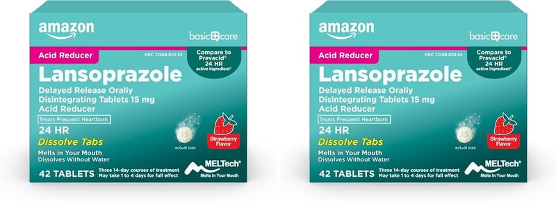 CARE Lansoprazole Delayed Release Orally Disintegrating Tablets 15 mg Acid Reducer Pills Strawberry Flavor 42 Count Pack of 2 - Image 1