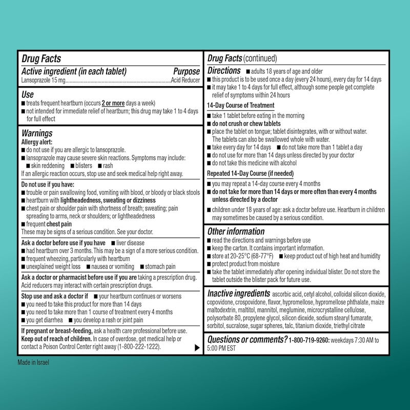 CARE Lansoprazole Delayed Release Orally Disintegrating Tablets 15 mg Acid Reducer Pills Strawberry Flavor 42 Count Pack of 2 - Image 5