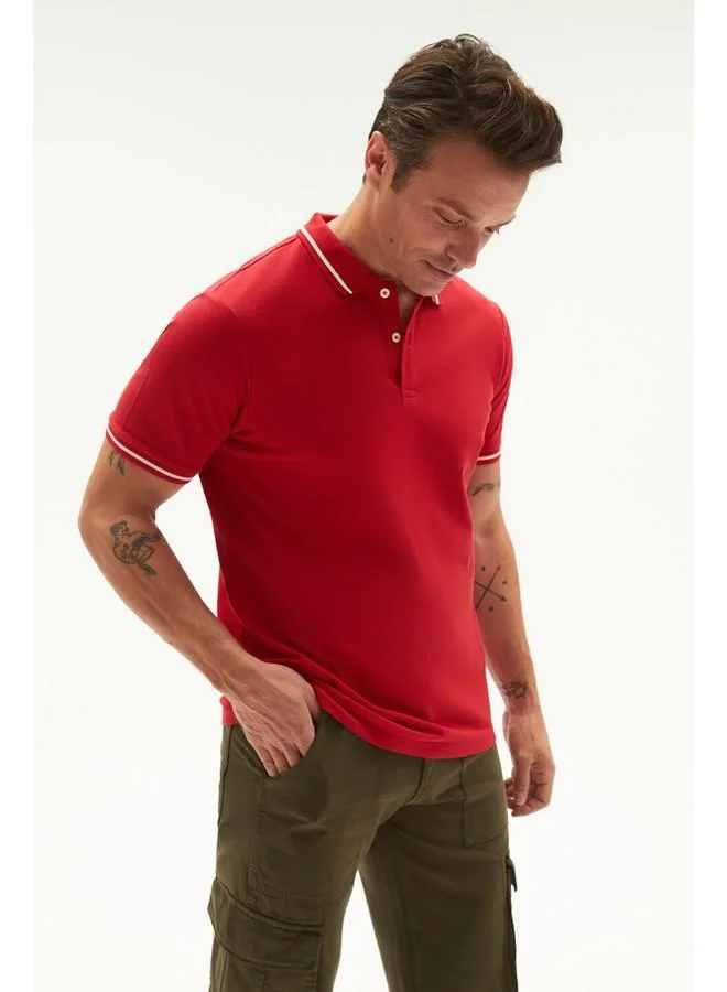 جون June Men's Regular Fit Stripe Detailed Collar Polo Tshirt