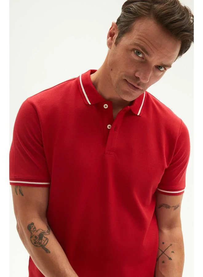 جون June Men's Regular Fit Stripe Detailed Collar Polo Tshirt
