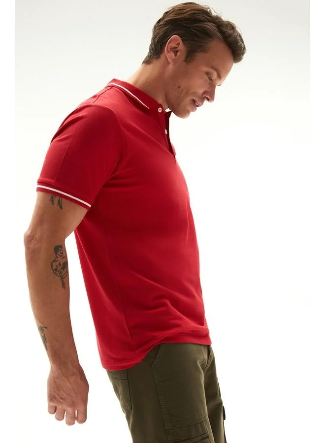 جون June Men's Regular Fit Stripe Detailed Collar Polo Tshirt