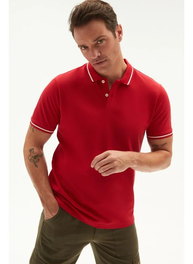 جون June Men's Regular Fit Stripe Detailed Collar Polo Tshirt