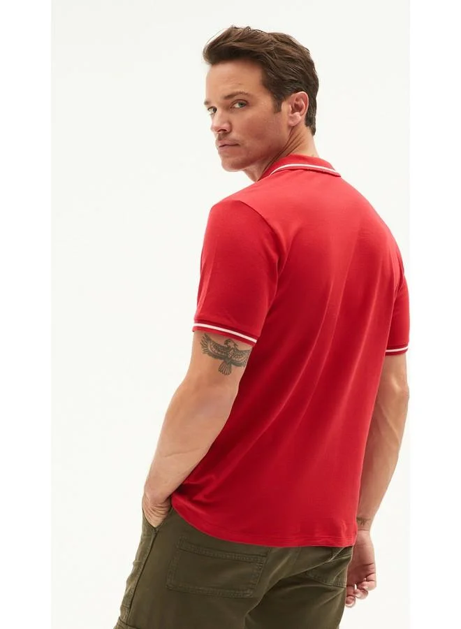 جون June Men's Regular Fit Stripe Detailed Collar Polo Tshirt