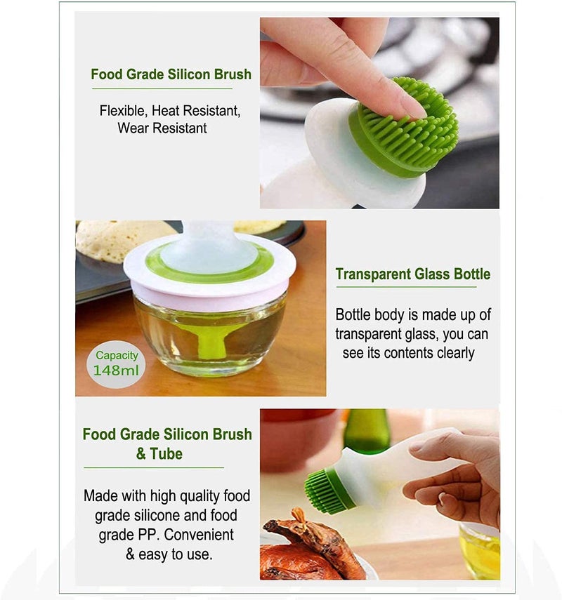 tgopit Silicone Oil Brush Bottle Oil Dispenser Baster Brush for BBQ 2 in 1 Design Turkey Baster Pastry Brush Set with Thick Glass Bowl Suit Kitchen Cooking Baking Honey and Grilling BBQ - Image 2
