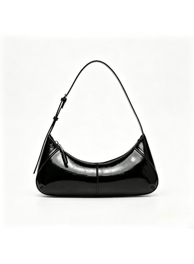 Cloovvie Women's Glossy PU Hobo Shoulder Bag, Adjustable Strap Zipper Baguette Handbag, Trendy Underarm Purse with Inner Pocket for Daily Dating Shopping - Image 1