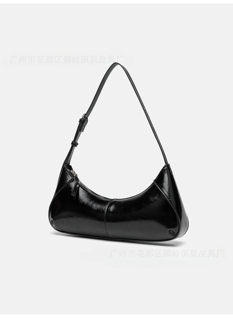 Cloovvie Women's Glossy PU Hobo Shoulder Bag, Adjustable Strap Zipper Baguette Handbag, Trendy Underarm Purse with Inner Pocket for Daily Dating Shopping - Image 4