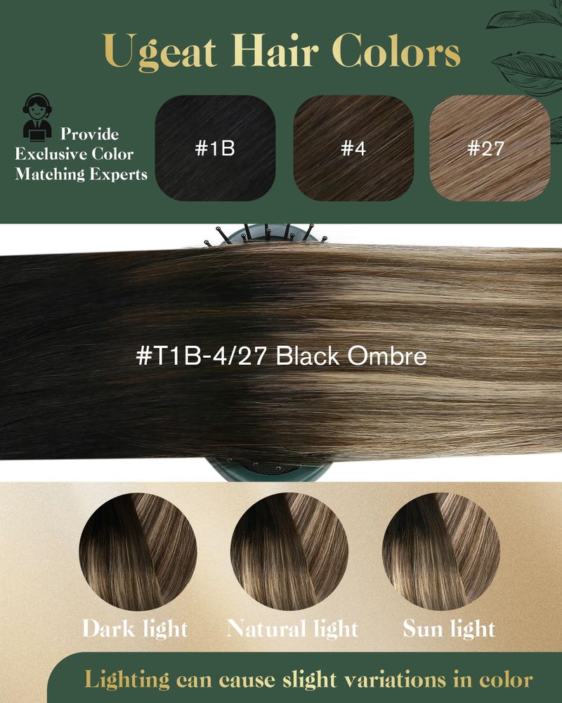 Ugeat Clip In Hair Extensions Real Human Hair Natural Black to Dark Brown Mix Strawberry Brown Balayage Clip In Human Hair Extensions For Women Straight Hair 14 inch 7pcs 105g - Image 5