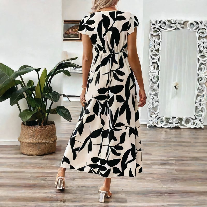Women's V-Neck Ruffle Print Dress Summer Fashion - Image 2