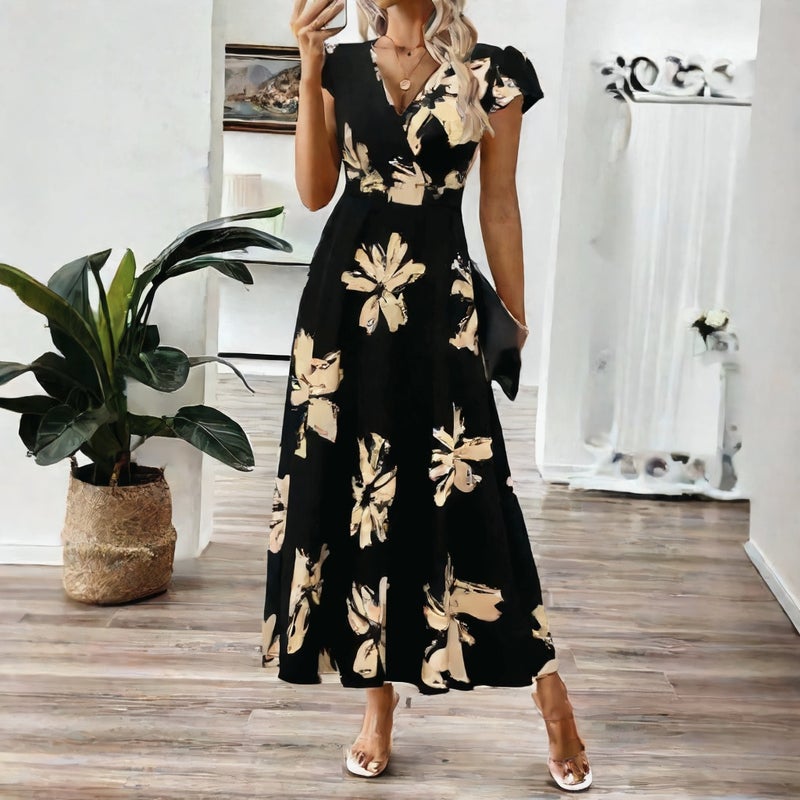 Women's V-Neck Ruffle Print Dress Summer Fashion - Image 1
