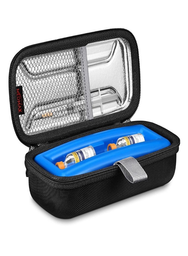 MEDMAX Insulin Vial Carrying Cooler Case, Portable Water Resistant Insulated Diabetic Organizer Protective Hard Shell Medical Travel Case with One Ice Brick TSA Approved (Black) - Image 1