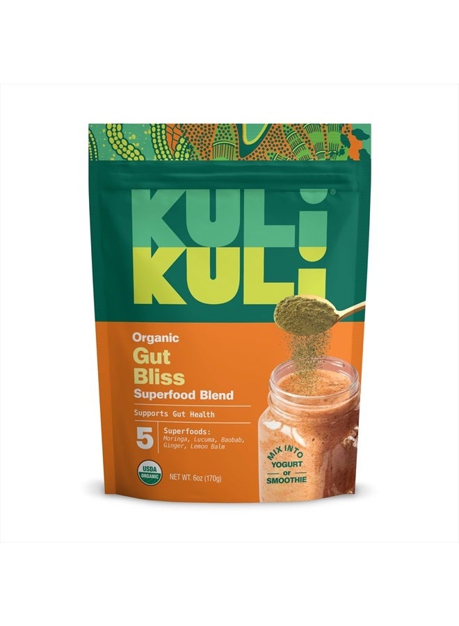 Kuli Kuli Gut Bliss Superfood Powder [6 oz] - Powerful Blend of Organic Moringa, Baobab, Lucuma, Ginger and Lemon Balm - Promote Digestion, Soothe the Stomach and Boost Gut Health - Image 1
