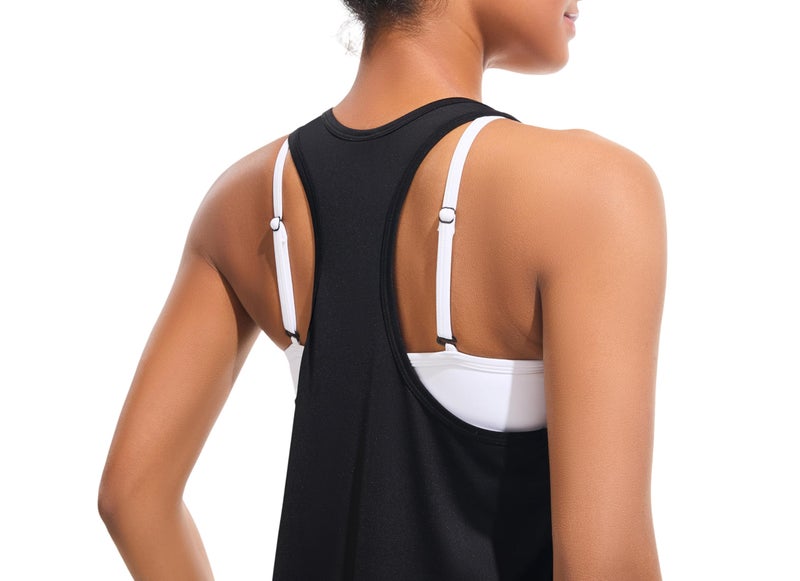 JOYSPELS Workout Tank Tops for Women, Ice Silk Quick Dry Athletic Running Shirts, Loose Fit Racerback Gym Tops Black - Image 5