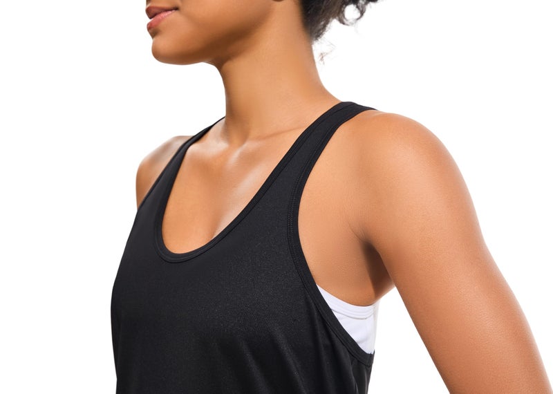 JOYSPELS Workout Tank Tops for Women, Ice Silk Quick Dry Athletic Running Shirts, Loose Fit Racerback Gym Tops Black - Image 3