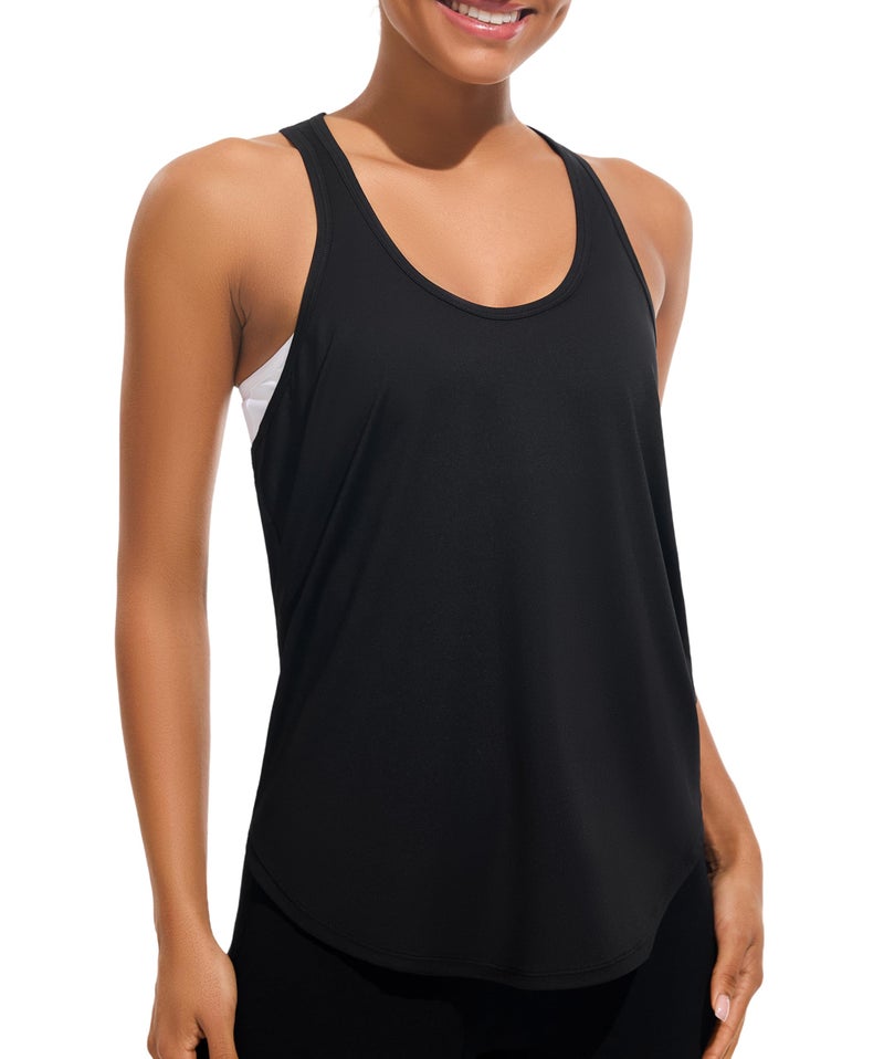 JOYSPELS Workout Tank Tops for Women, Ice Silk Quick Dry Athletic Running Shirts, Loose Fit Racerback Gym Tops Black - Image 2