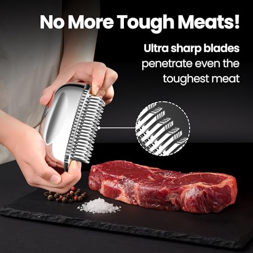 Gourmet Easy Meat Tenderizer Tool, Easy to Clean, One Piece Design - No Disassembly Needed, Ultra Sharp Needle Blades 100% Stainless Steel, Heavy-Duty Kitchen Gadgets, Meat Needle, Cooking Gadget for Tenderizing - Image 2
