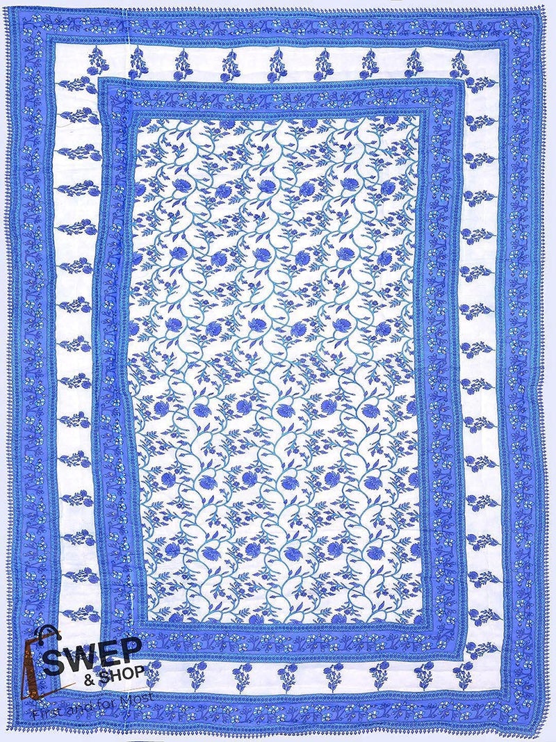 SIBLEY 300 TC Single Bed Jaipuri Razai Organic Pure Cotton Ac Quilt Soft Rajasthani Cotton Quilt 55 x 85 inch, Blue (Set of 1) - Image 5