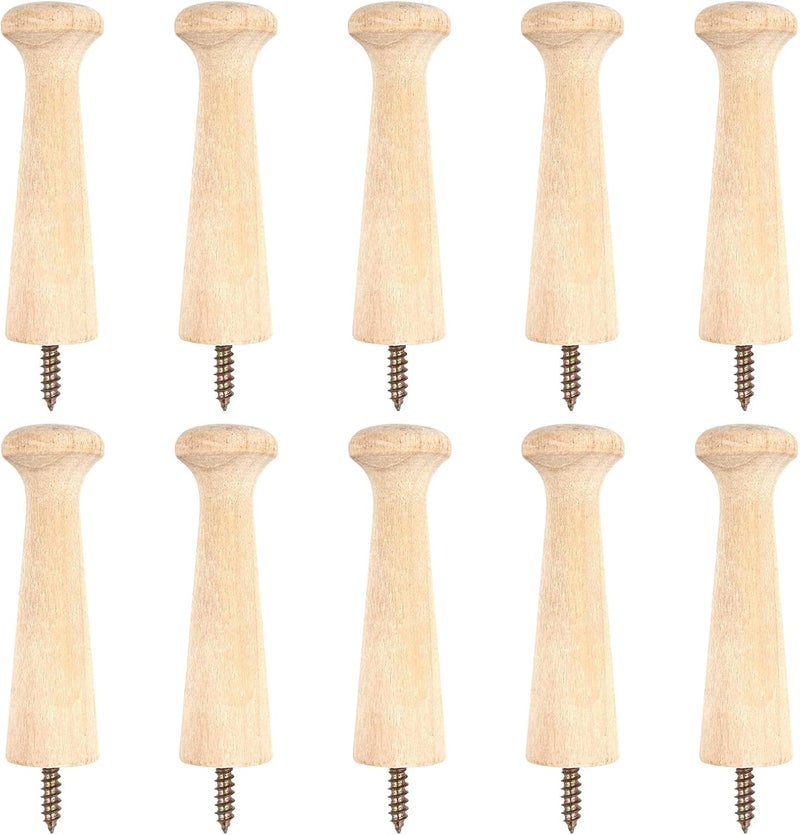 10 Pack Wooden Shaker Peg Hooks Wall Mounted Coat Pegs with Screws - Image 1